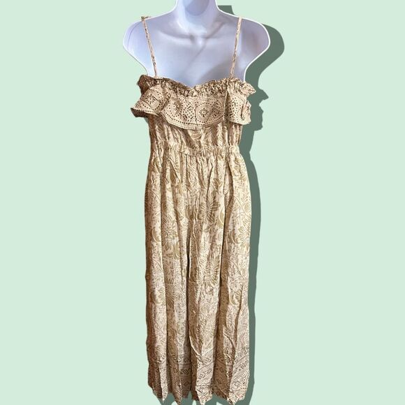 Entro Cream and Brown Ruffle Romper Sz M - Picture 3 of 4